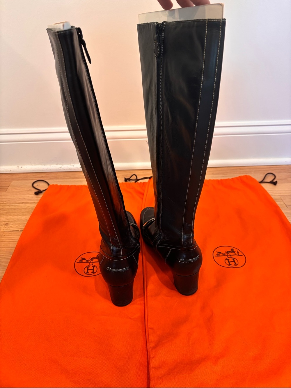Hermes black leather tall boots with silver colored buckle detail size EU 39 - Picture 11 of 16